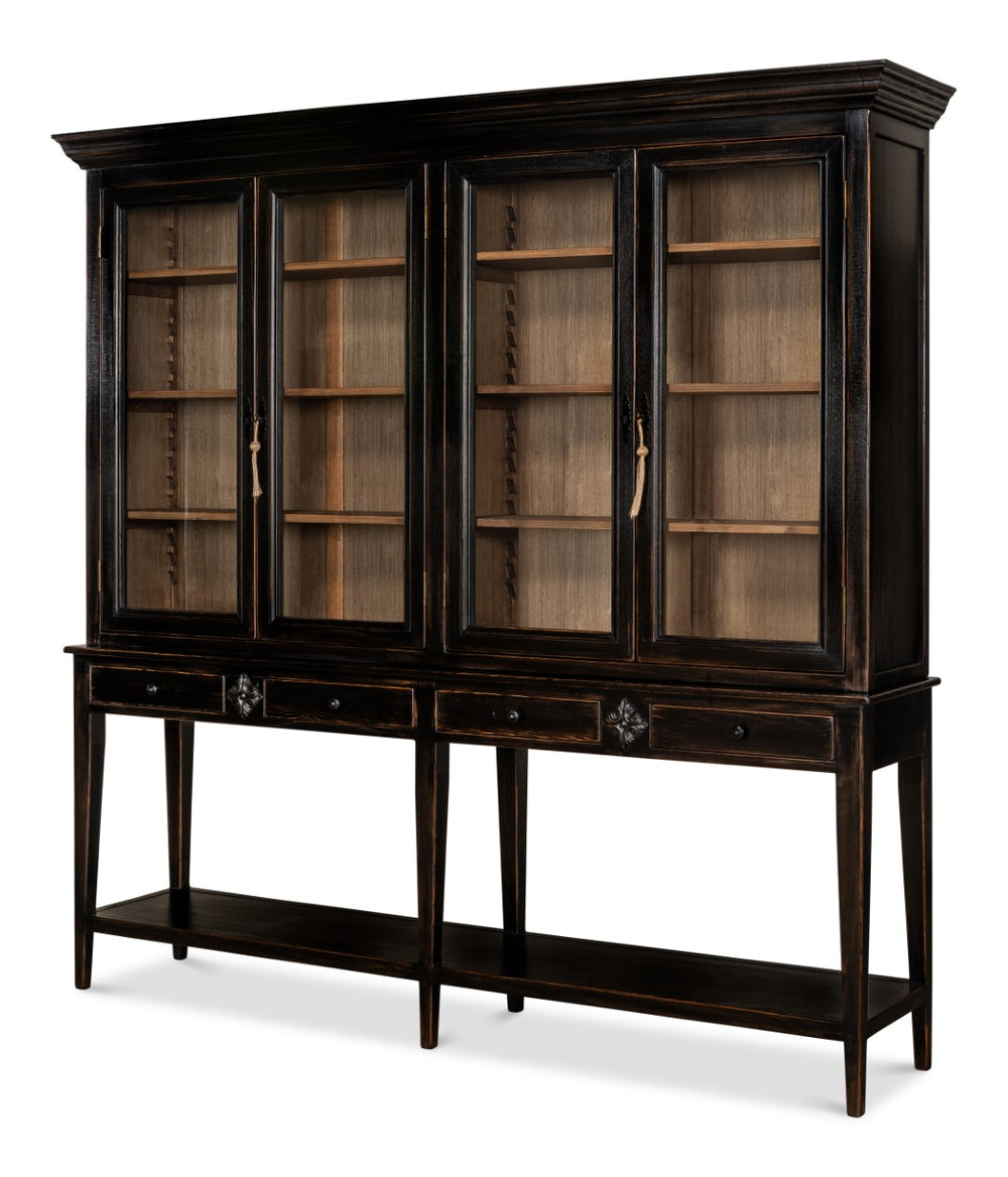 Sarreid Beacon Hill Display Case - Elegant Ebony Finish With 6 Adjustable Shelves And Glass Window Panes   52659