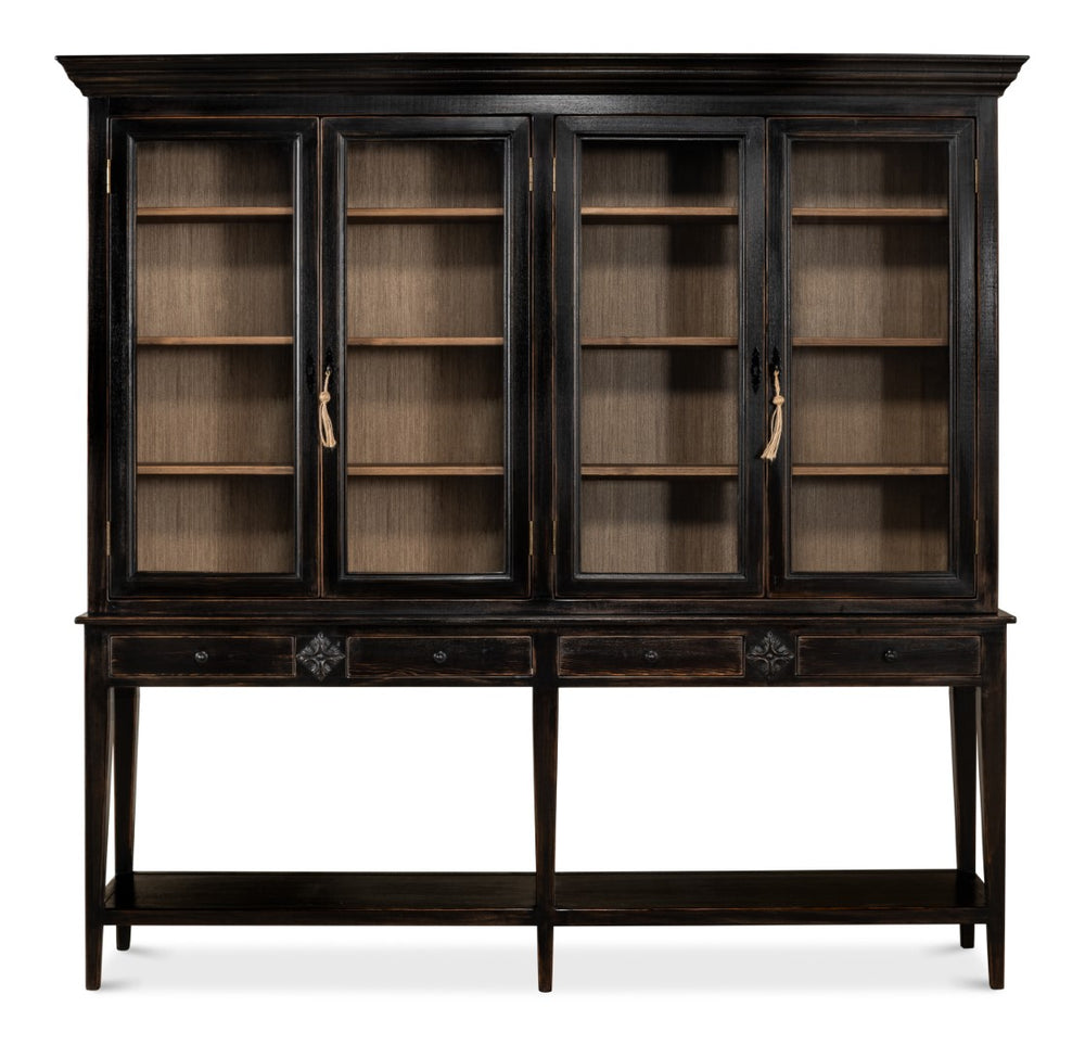 Sarreid Beacon Hill Display Case - Elegant Ebony Finish With 6 Adjustable Shelves And Glass Window Panes   52659