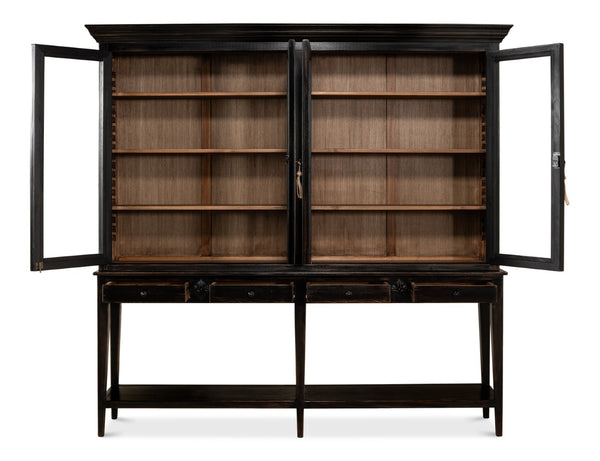 Sarreid Beacon Hill Display Case - Elegant Ebony Finish With 6 Adjustable Shelves And Glass Window Panes   52659