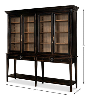 Sarreid Beacon Hill Display Case - Elegant Ebony Finish With 6 Adjustable Shelves And Glass Window Panes   52659