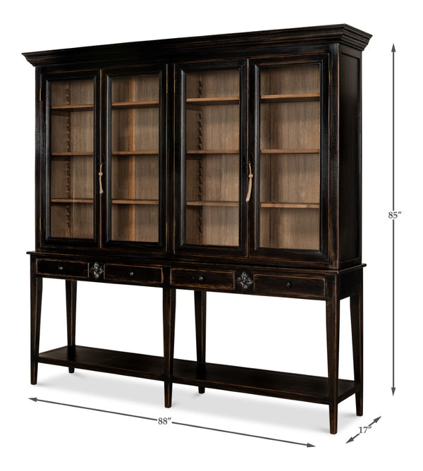 Sarreid Beacon Hill Display Case - Elegant Ebony Finish With 6 Adjustable Shelves And Glass Window Panes   52659