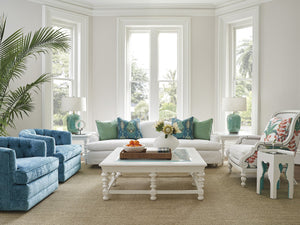 Lexington Barclay Butera Bilbao Hexagonal End Table With Antique Mirrored Top And Stylish Teal Accents For Chic Decor Polo Mallet White  937-951tl