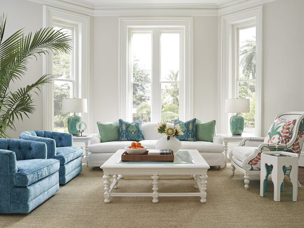 Lexington Barclay Butera Bilbao Hexagonal End Table With Antique Mirrored Top And Stylish Teal Accents For Chic Decor Polo Mallet White  937-951tl