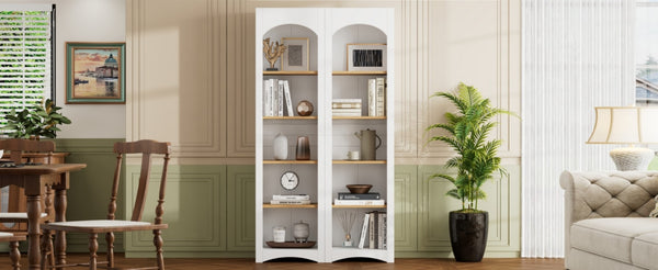 English Elm On-Trend 5 Tier Farmhouse Bookshelves Set Of 2, Stylish Two-Tone Storage Cabinets With Adjustable Shelves N721P245734K-GIGA
