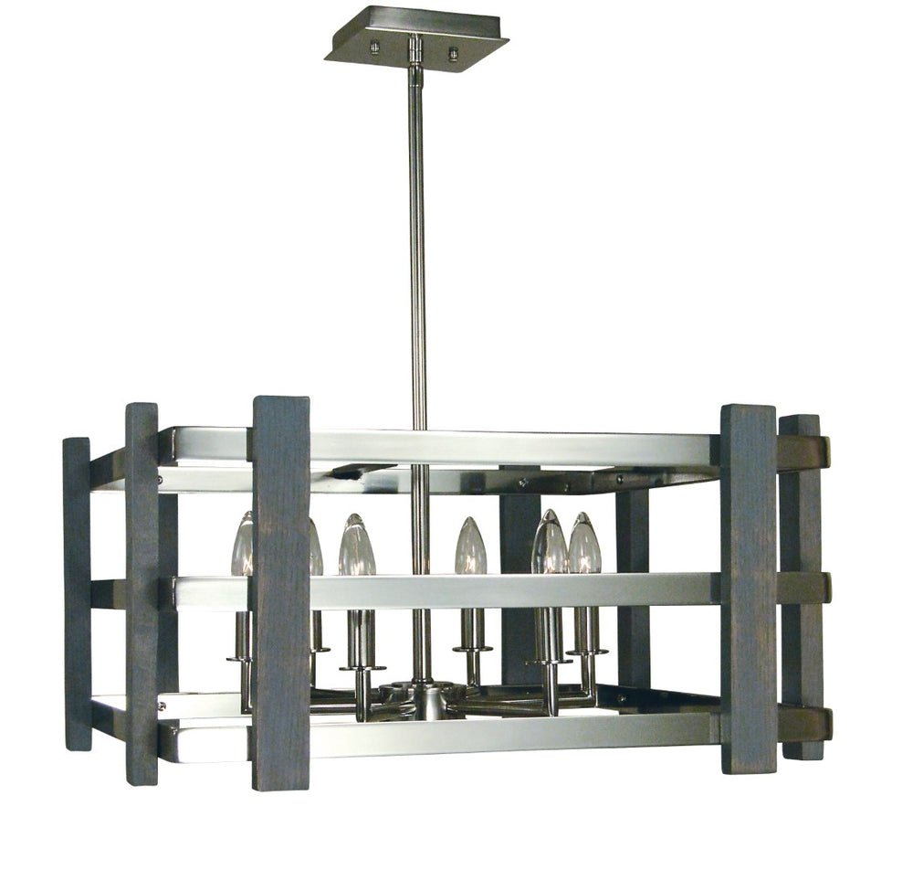 Framburg 6-light Handcrafted Polished Nickel Chandelier With Wood Accents - Farmhouse & Contemporary Style Polished Nickel Metal 5266 Pn