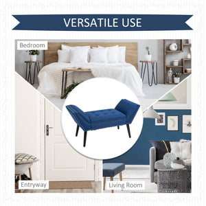 English Elm HOMCOM Button Tufted Accent Bench with Trapezoid Arms, Linen Fabric Upholstered Ottoman, Blue — Durable Comfort, 330 lb Capacity W2225P217213