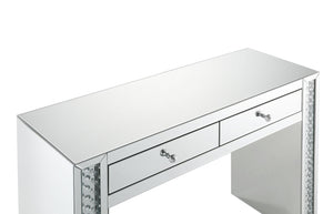 English Elm Nysa Mirrored Vanity Desk with Stool Beveled Glass Crystal Inlay Hollywood Glam B2726P446668