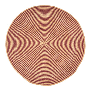 Homeroots 4' Burgundy Jute Braided Stripe Round Rug - Stylish, Soft Texture For Your Modern Home Décor!  Jute 526639