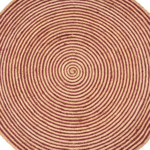 Homeroots 4' Burgundy Jute Braided Stripe Round Rug - Stylish, Soft Texture For Your Modern Home Décor!  Jute 526639