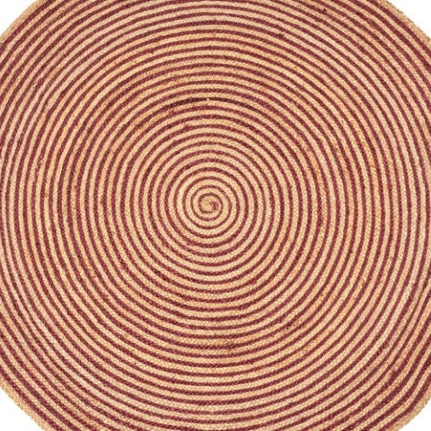Homeroots 4' Burgundy Jute Braided Stripe Round Rug - Stylish, Soft Texture For Your Modern Home Décor!  Jute 526639