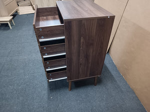 English Elm 4 drawer dresser Walnut mid-century modern 4-drawer chest with gold knobs, solid wood legs, roomy storage W1706P318063
