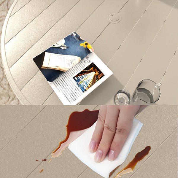 English Elm VRSHWO"Outdoor Round Patio Dining Table for 4-6, Powder-Coated Steel, Rust-Resistant with Umbrella Hole Sandstone W213P332219