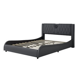 English Elm Queen Luxurious Faux Leather Platform Bed with Thick Headboard, Bluetooth Speakers & RGB Ambience Lights Black 62.6 L x 19.69 W x 12.99 H N701P241047B