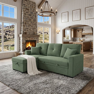 English Elm Sleeper Sectional with Storage Chaise Tufted Polyester Sofa Bed for Small Spaces W5568S00041