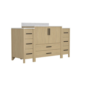 English Elm 108"w×22"d×34"h Freestanding Double Sink Vanity with White Countertop Soft Close T3785S00004