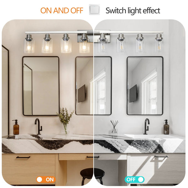 English Elm 51" Brushed Nickel 8-Light Bathroom Vanity Fixture with Clear Glass Shades, Modern Wall-Mount Lighting W2312P374798