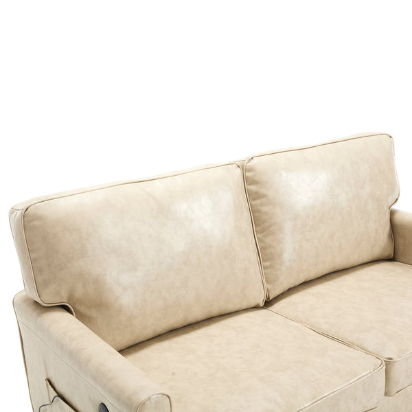 English Elm Loveseat Mid Century Modern Two-Seater Sofa with USB Type-C Charging, Removable Zipper Covers, Durable Wood Legs Camel W395P238822