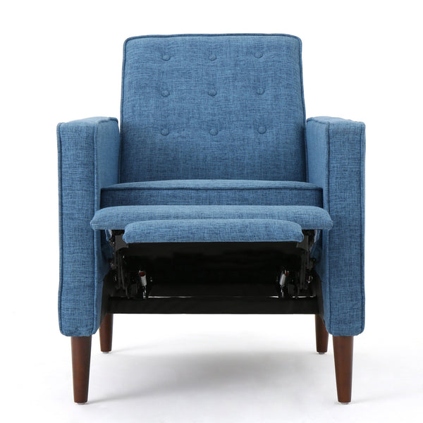 English Elm Christopher Knight Home® - Fabric Recliner Chair Mid-Century Modern Pushback Single Sofa with Tufted Cushion, Birch Legs, Cozy Comfort Blue 60741.00MBLU