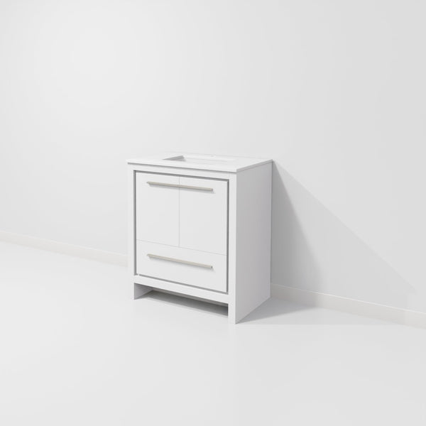 English Elm White Bath Vanity With Cultured Marble Top - Elegant Design, Durable Storage & Soft-Close Features B2731P259329-GIGA