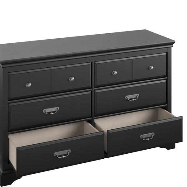 English Elm Bristol Six Drawer Bedroom Dresser with Smooth Metal Slides and Classic Black Finish B2733S00014
