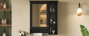 English Elm 3-in-1 Matte Medicine Cabinet Wall Mounted Mirror with Towel Bar and Storage Shelf Black N710P401340B