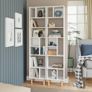 HomeRoots 71" White Wood Ten-Tier Geometric Bookcase - Modern, Space-Saving Storage for Stylish Home Decor 526862