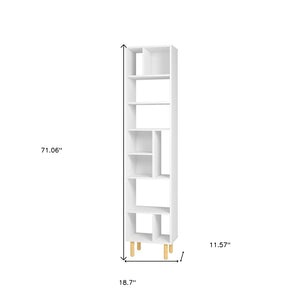 HomeRoots 71" White Wood Ten-Tier Geometric Bookcase - Modern, Space-Saving Storage for Stylish Home Decor 526862