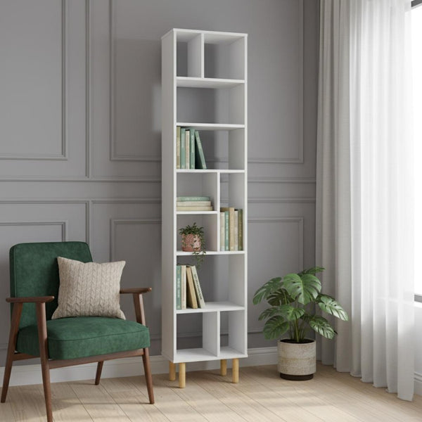 HomeRoots 71" White Wood Ten-Tier Geometric Bookcase - Modern, Space-Saving Storage for Stylish Home Decor 526862