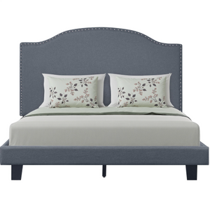 Homeroots Gray Upholstered Bed Frame With Elegant Nailhead Trim - Stylish Comfort For Your Dreamy Retreat Queen Wood 526865