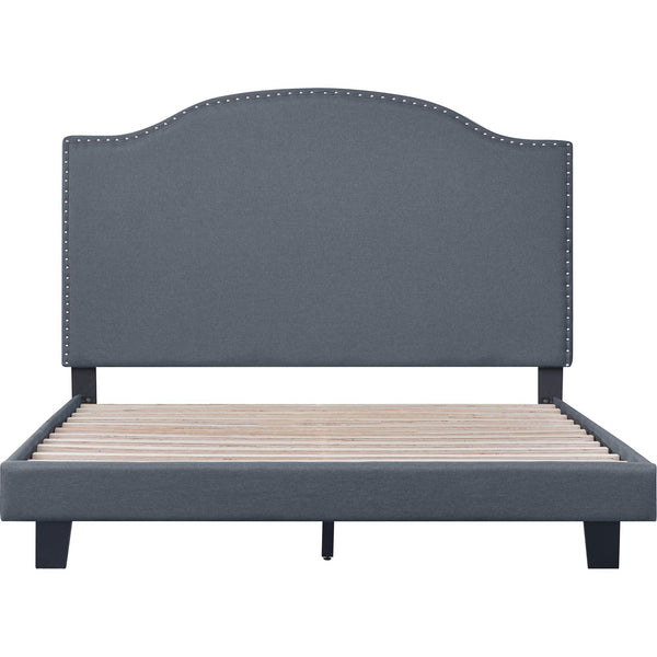 Homeroots Gray Upholstered Bed Frame With Elegant Nailhead Trim - Stylish Comfort For Your Dreamy Retreat Queen Wood 526865