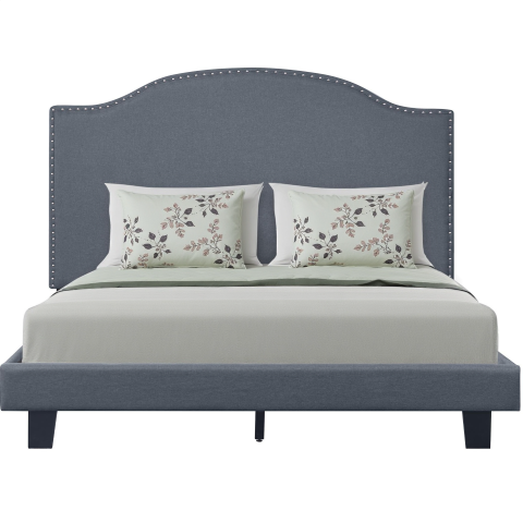 Homeroots Gray Upholstered Bed Frame With Elegant Nailhead Trim - Stylish Comfort For Your Dreamy Retreat King Wood 526866