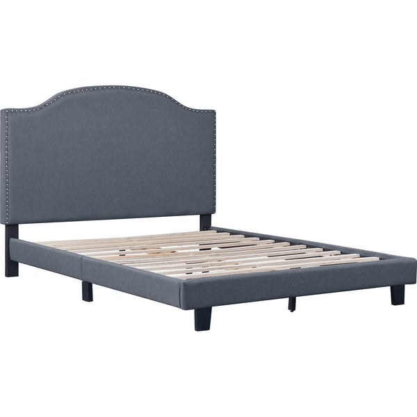 Homeroots Gray Upholstered Bed Frame With Elegant Nailhead Trim - Stylish Comfort For Your Dreamy Retreat King Wood 526866