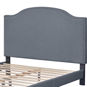 Homeroots Gray Upholstered Bed Frame With Elegant Nailhead Trim - Stylish Comfort For Your Dreamy Retreat King Wood 526866