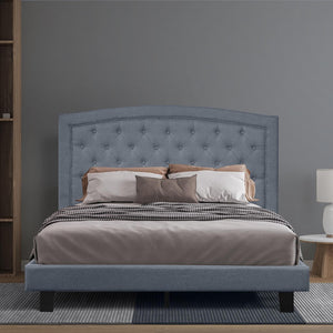 Homeroots Gray Tufted Upholstered Bed Frame - Stylish Polyester Design For A Chic And Cozy Bedroom Retreat Queen Wood 526867