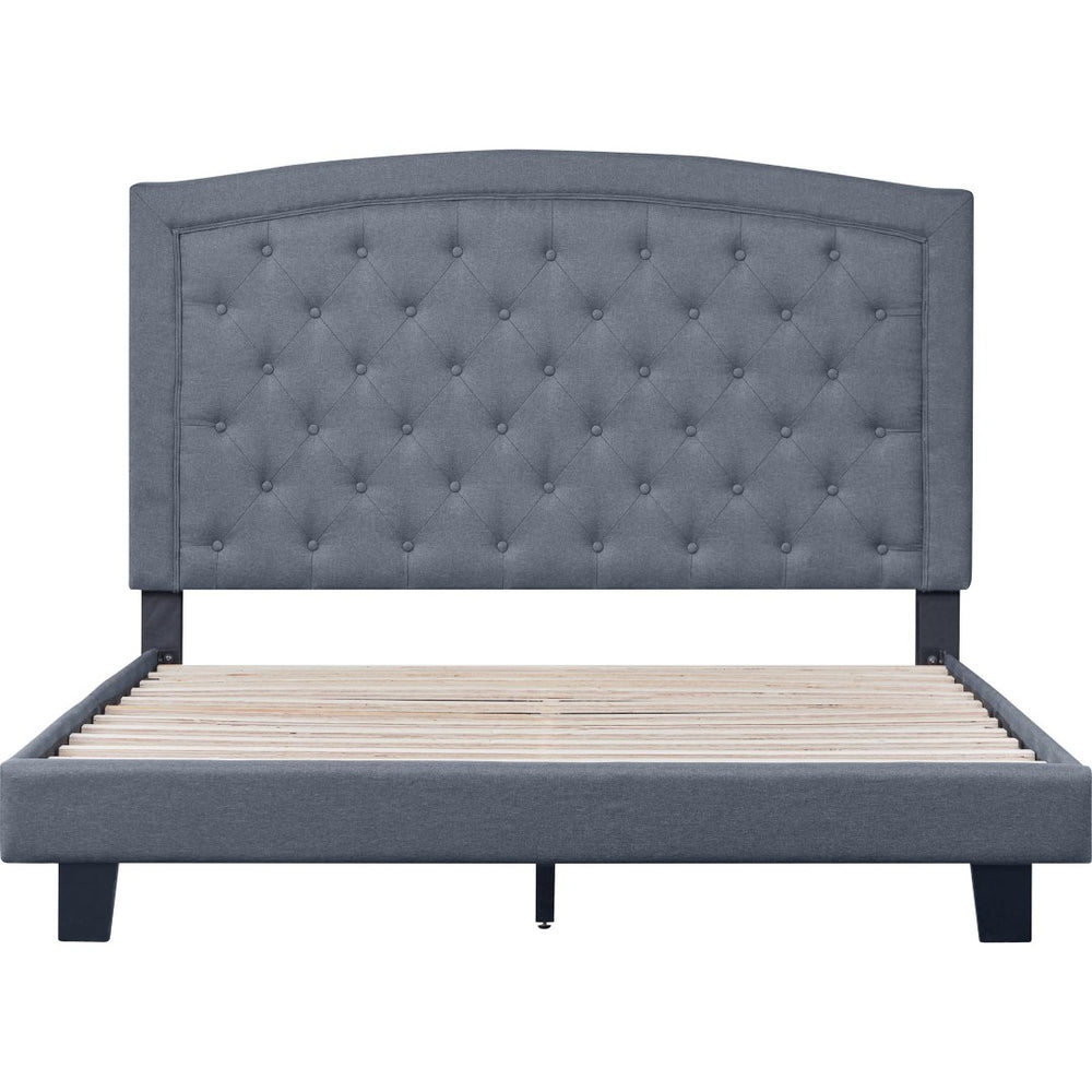HomeRoots Gray Tufted Upholstered Bed Frame - Elegant Design with Plush Headboard and Durable Storage Solutions King 526868