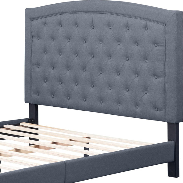 Homeroots Gray Tufted Upholstered Bed Frame - Stylish Polyester Design For A Chic And Cozy Bedroom Retreat King Wood 526868