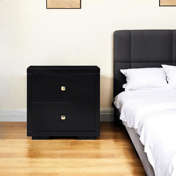 HomeRoots 19" Elegant Two-Drawer Nightstand for Stylish Bedroom Storage – Compact, Durable, and Versatile Design Black 526869