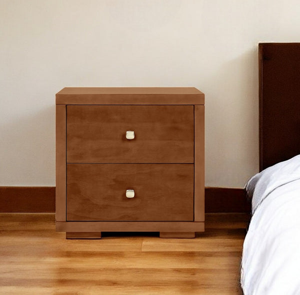 HomeRoots 19" Elegant Two-Drawer Nightstand for Stylish Bedroom Storage – Compact, Durable, and Versatile Design Walnut 526872