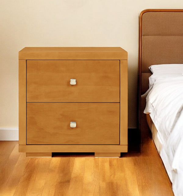 HomeRoots 19" Elegant Two-Drawer Nightstand for Stylish Bedroom Storage – Compact, Durable, and Versatile Design Oak 526873