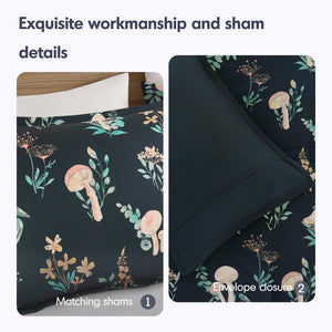 English Elm 4-piece Whimsical Mushroom Floral Microfiber Comforter Set with Shaped Accent Pillow Navy Multi B035P482879