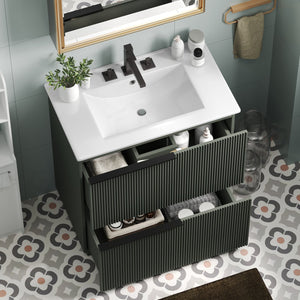 English Elm Christopher Knight Home® - 30" Bathroom Vanity With Elegant Ceramic Sink, Soft-Close Drawers & Fluted Green Design For Modern Spaces N817P295760G