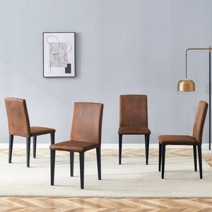 English Elm Four Modern Upholstered Dining Chairs Brown Faux Leather Foam Cushion Metal Legs W1151P359268