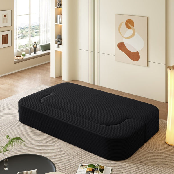English Elm 78.7" Plush Corduroy Convertible Sleeper Sofa with Tufted Back and Foldable Floor Bed Black W3219P410146