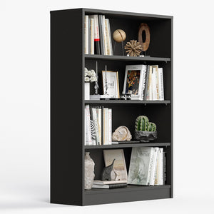 English Elm 4 Shelf Modern Wooden Bookcase 48" Tall Black – 4-Tier Freestanding Display, Adjustable Shelves, Waterproof Finish T3623P379637