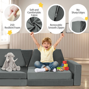 English Elm 14pcs Modular Foam Play Couch Set Convertible Toddler Fort Builder for Playrooms Light Gray T5880P493447
