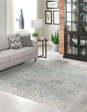 Unique Loom Paris Willow Machine Made Border Rug Light Blue, Beige/Light Blue/Blue/Tan 8' 0" x 8' 0"