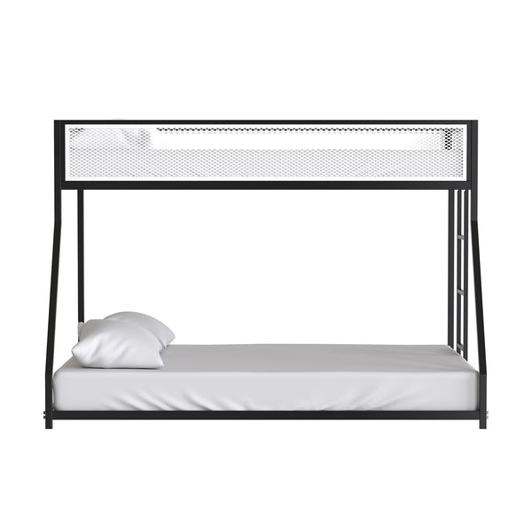 English Elm Contemporary Twin-Over-Full Metal Bunk Bed with Attached Ladder, Durable Industrial Frame, Guest-Ready Design Matte Black,Matte White 81 L x 15 W x 7 H B2741P391250