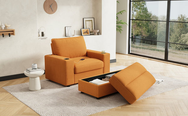 English Elm Christopher Knight Home® - 42.8" Oversized Chaise Lounge with Storage Ottoman, Corduroy Upholstery, USB Port & Cup Holders for Cozy Living Space Yellow N765P350851Y