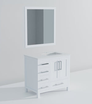 English Elm White Bath Vanity Set With Right Offset Quartz Top & Matching Mirror - Modern Storage Solution B2731S00682-GIGA