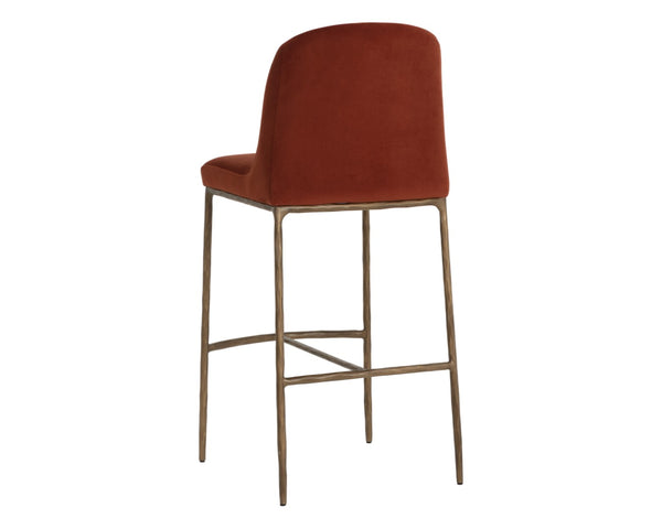 Sunpan NESTOR Barstool in Meg Rust - Luxurious Comfort & Antique Brass Legs for Modern Living Spaces 112575